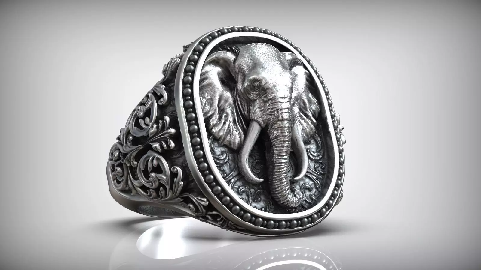Elephant Head Antique Pattern Men Signet 3D print model_0