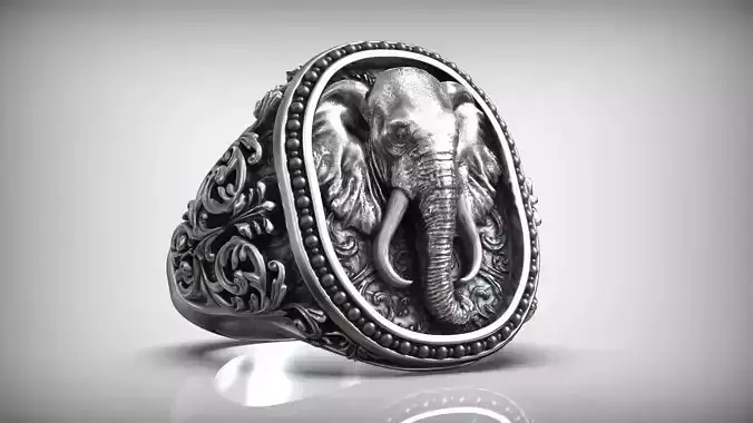 Elephant Head Antique Pattern Men Signet 3D print model