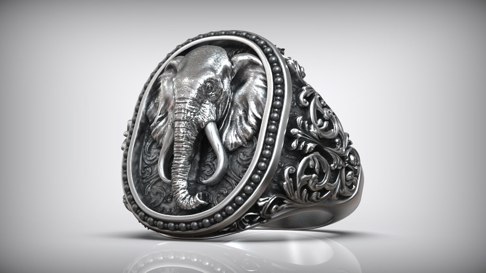 Elephant Head Antique Pattern Men Signet 3D print model_2