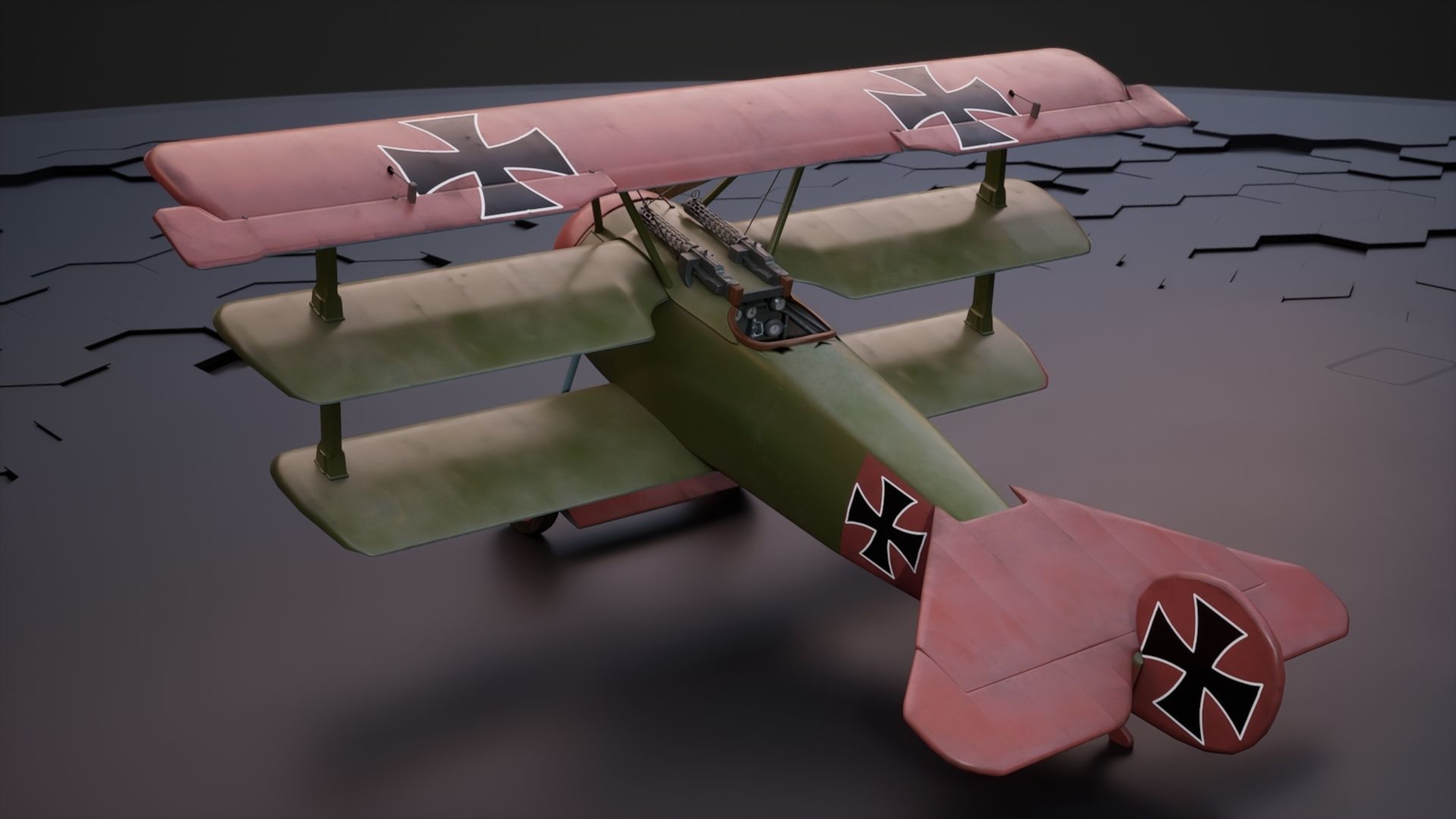 Fokker Dr1 - ww1 Red baron 3D model_3