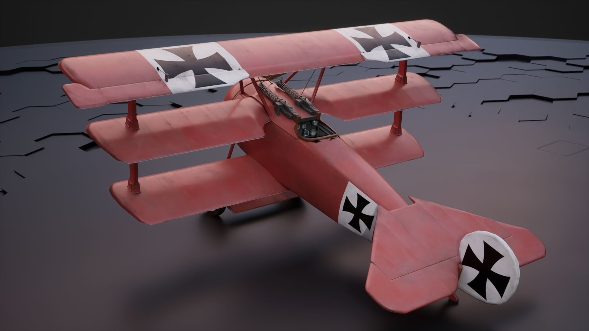 Fokker Dr1 - ww1 Red baron 3D model_1