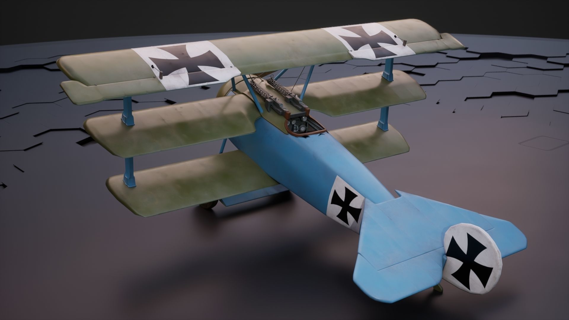 Fokker Dr1 - ww1 Red baron 3D model_2