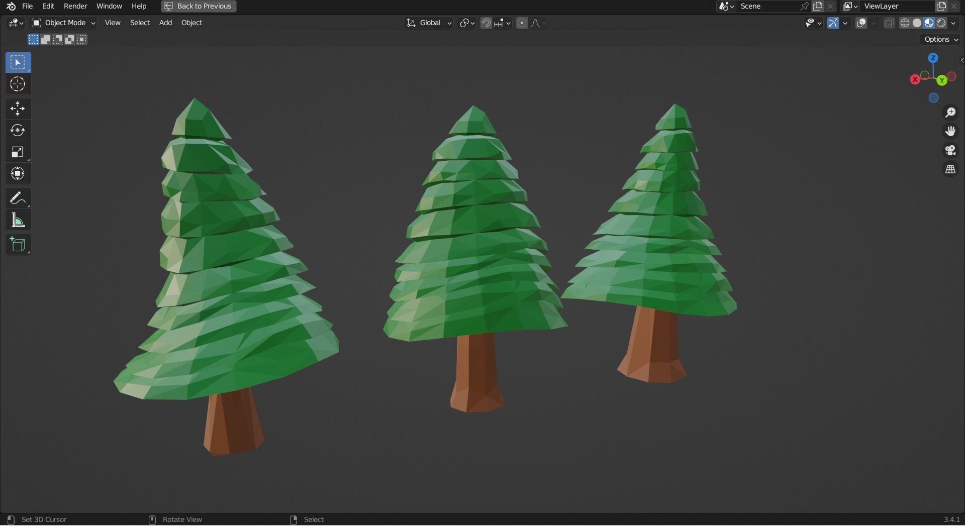 Trees set of three pine Low-poly 3D model_4