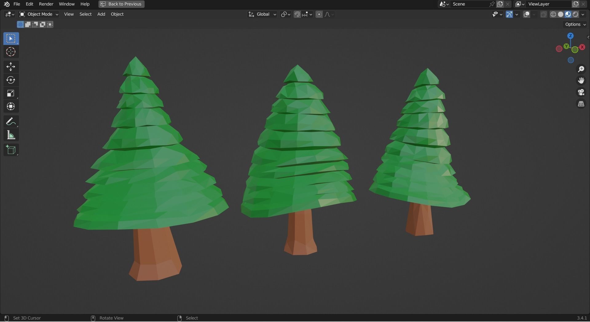 Trees set of three pine Low-poly 3D model_2