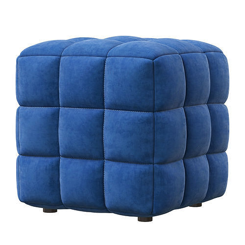 BLUE VELVET TUFTED CUBE FOOTSTOOL OTTOMAN 3D model 4