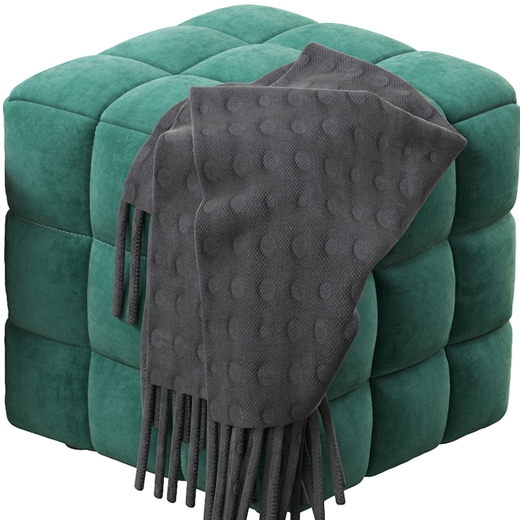 BLUE VELVET TUFTED CUBE FOOTSTOOL OTTOMAN 3D model_6