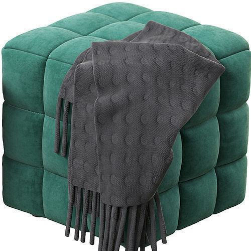 BLUE VELVET TUFTED CUBE FOOTSTOOL OTTOMAN 3D model 7