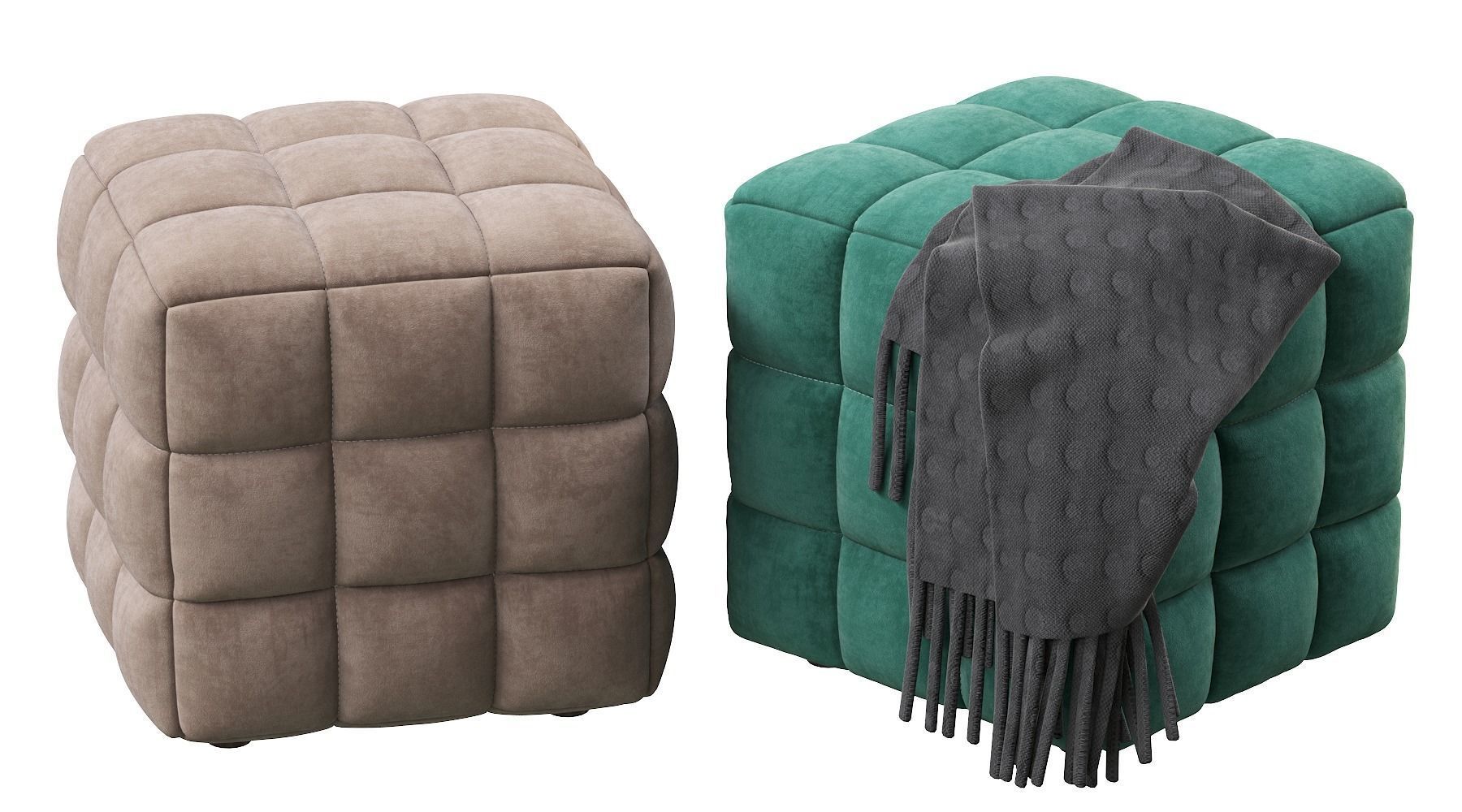 BLUE VELVET TUFTED CUBE FOOTSTOOL OTTOMAN 3D model_22
