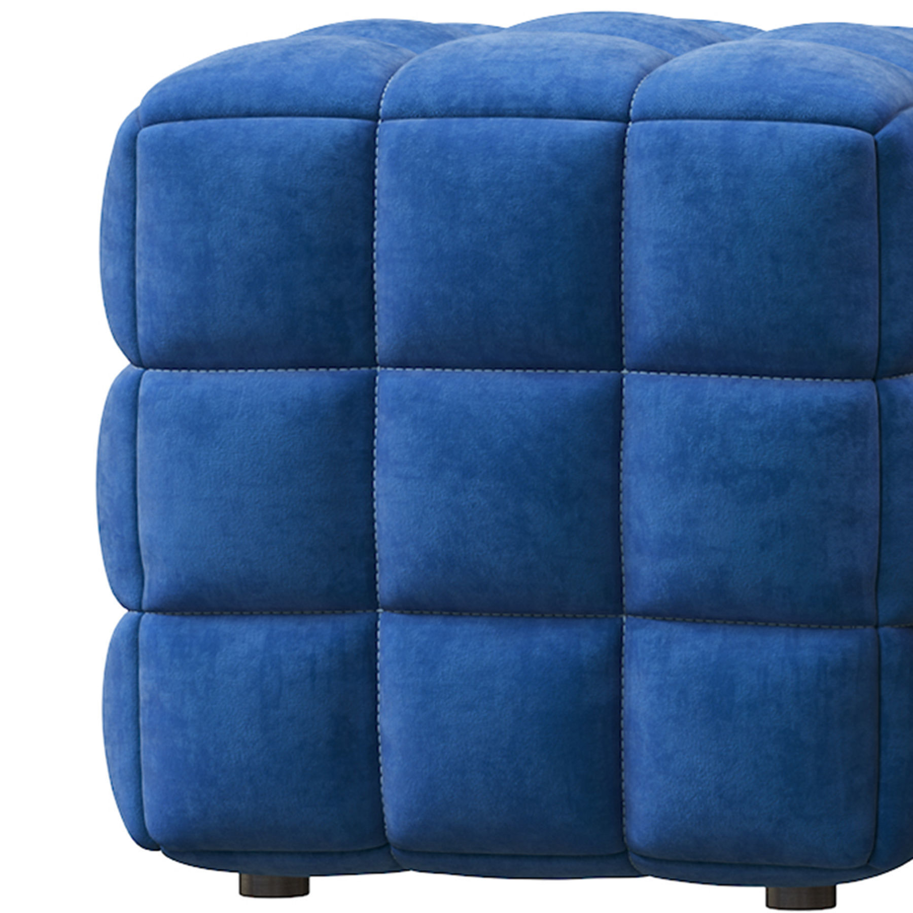 BLUE VELVET TUFTED CUBE FOOTSTOOL OTTOMAN 3D model_10