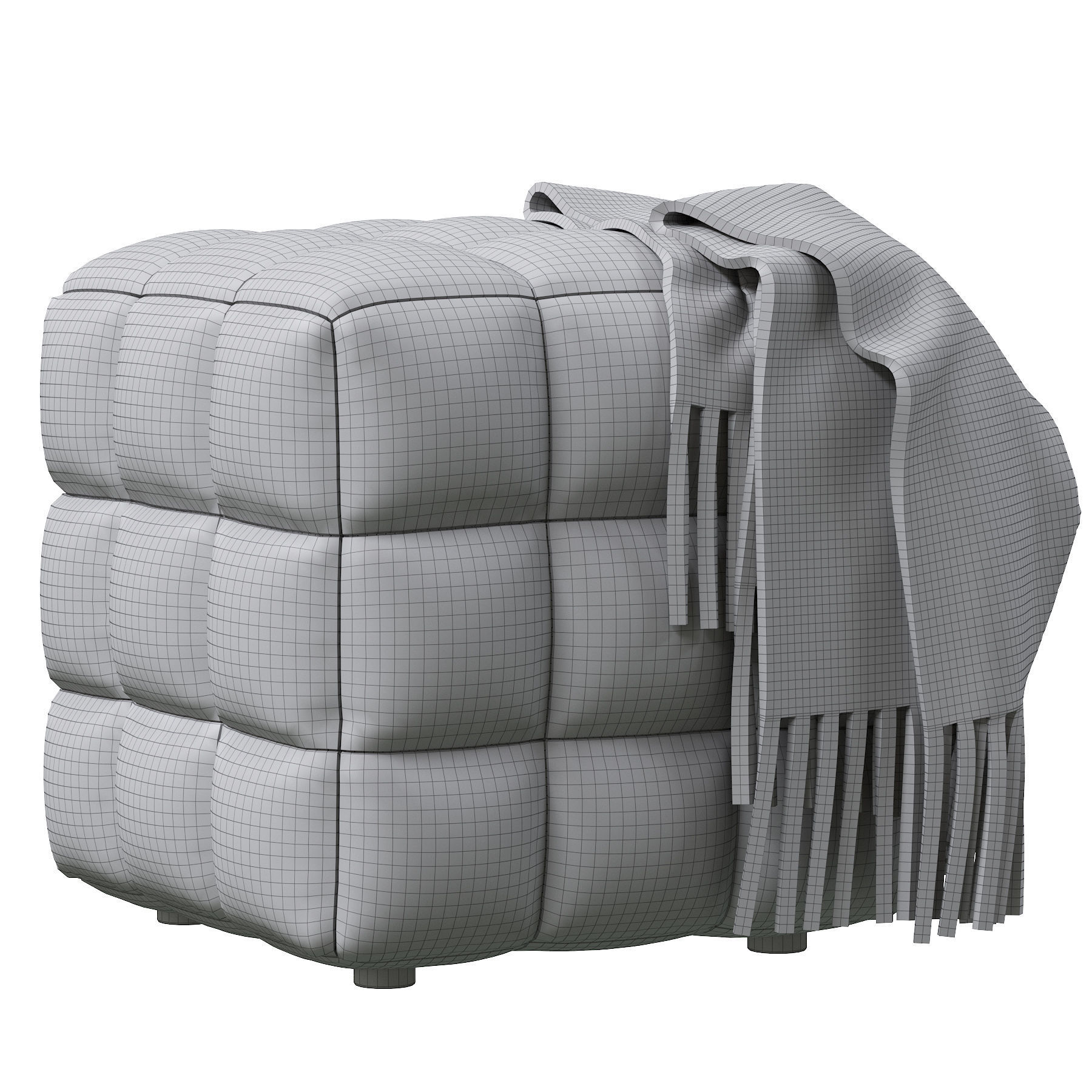 BLUE VELVET TUFTED CUBE FOOTSTOOL OTTOMAN 3D model_4