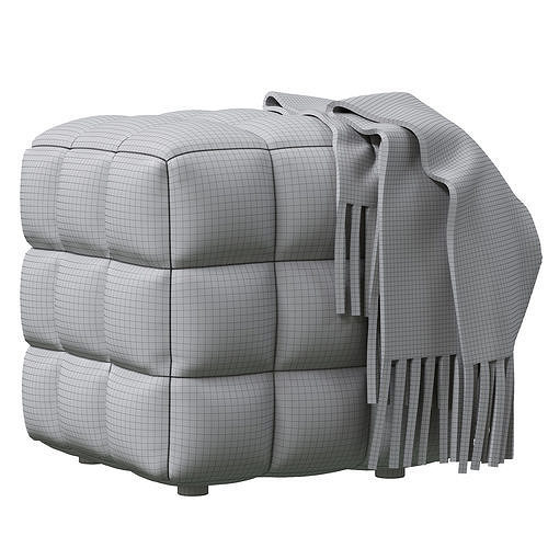 BLUE VELVET TUFTED CUBE FOOTSTOOL OTTOMAN 3D model 5
