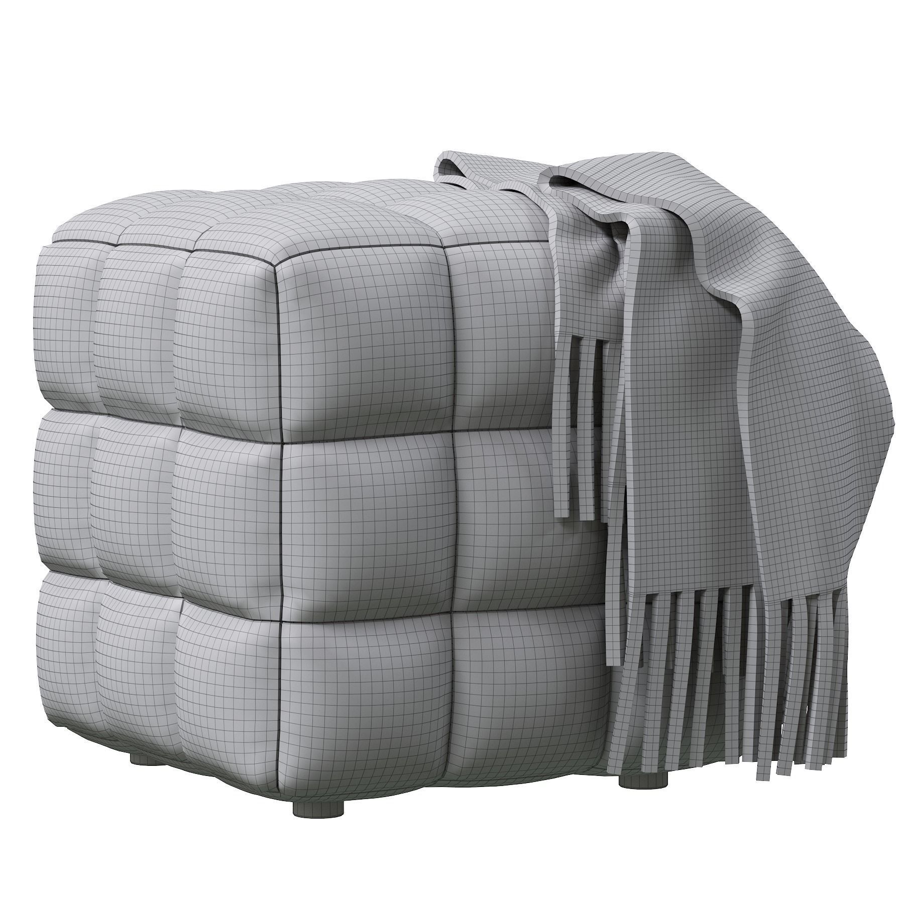 BLUE VELVET TUFTED CUBE FOOTSTOOL OTTOMAN 3D model_26