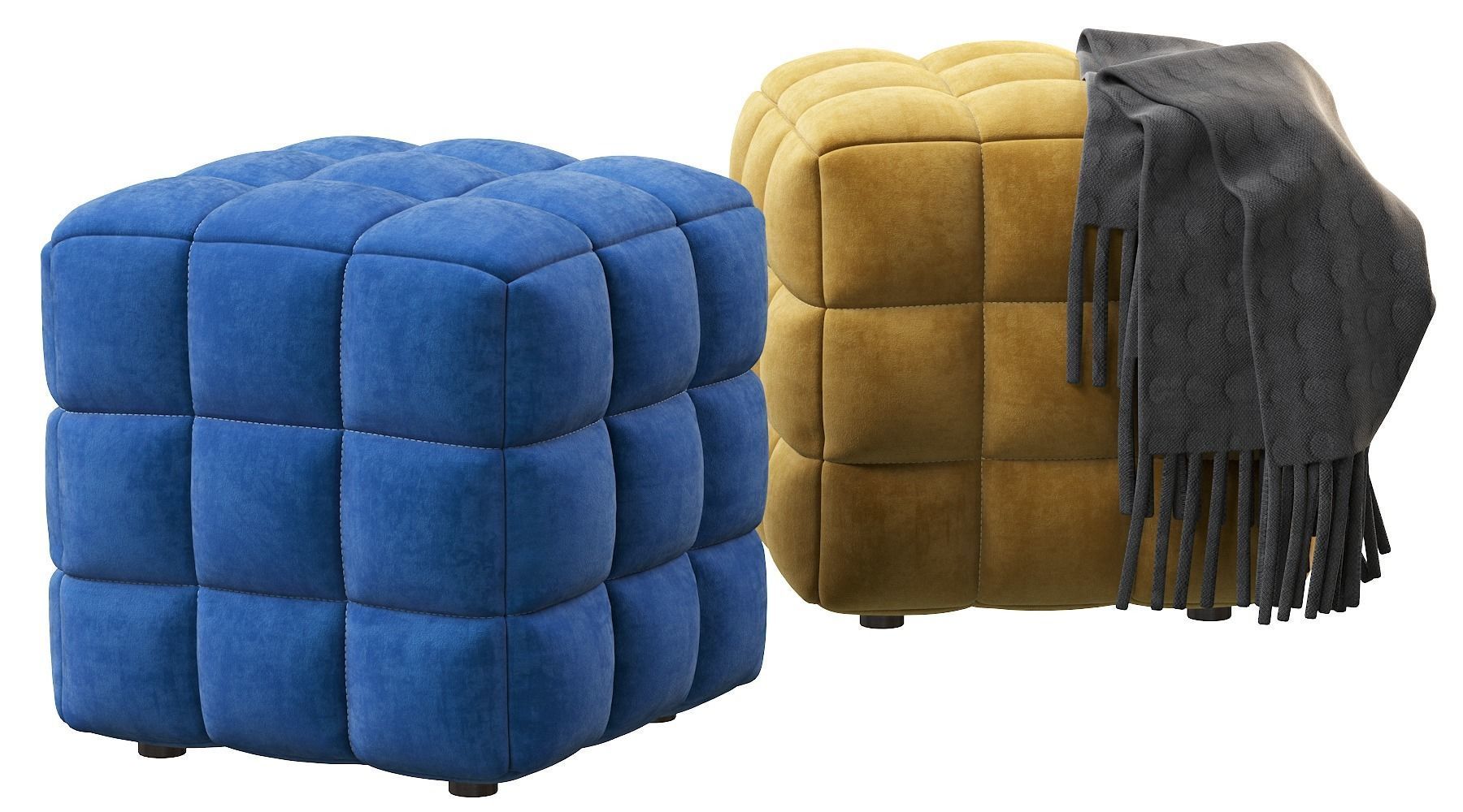 BLUE VELVET TUFTED CUBE FOOTSTOOL OTTOMAN 3D model_23