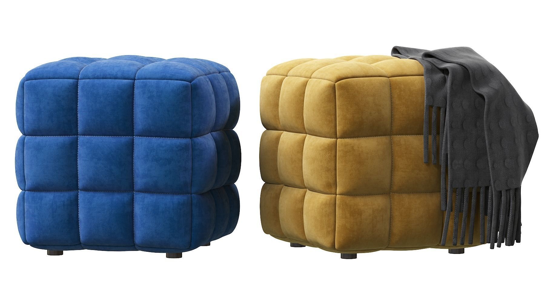 BLUE VELVET TUFTED CUBE FOOTSTOOL OTTOMAN 3D model_11