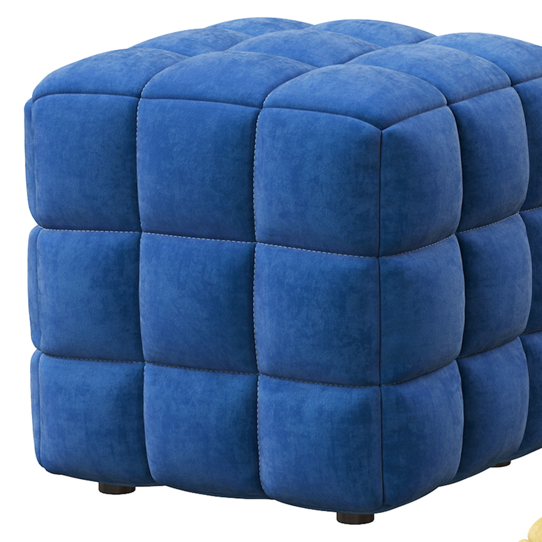BLUE VELVET TUFTED CUBE FOOTSTOOL OTTOMAN 3D model_12