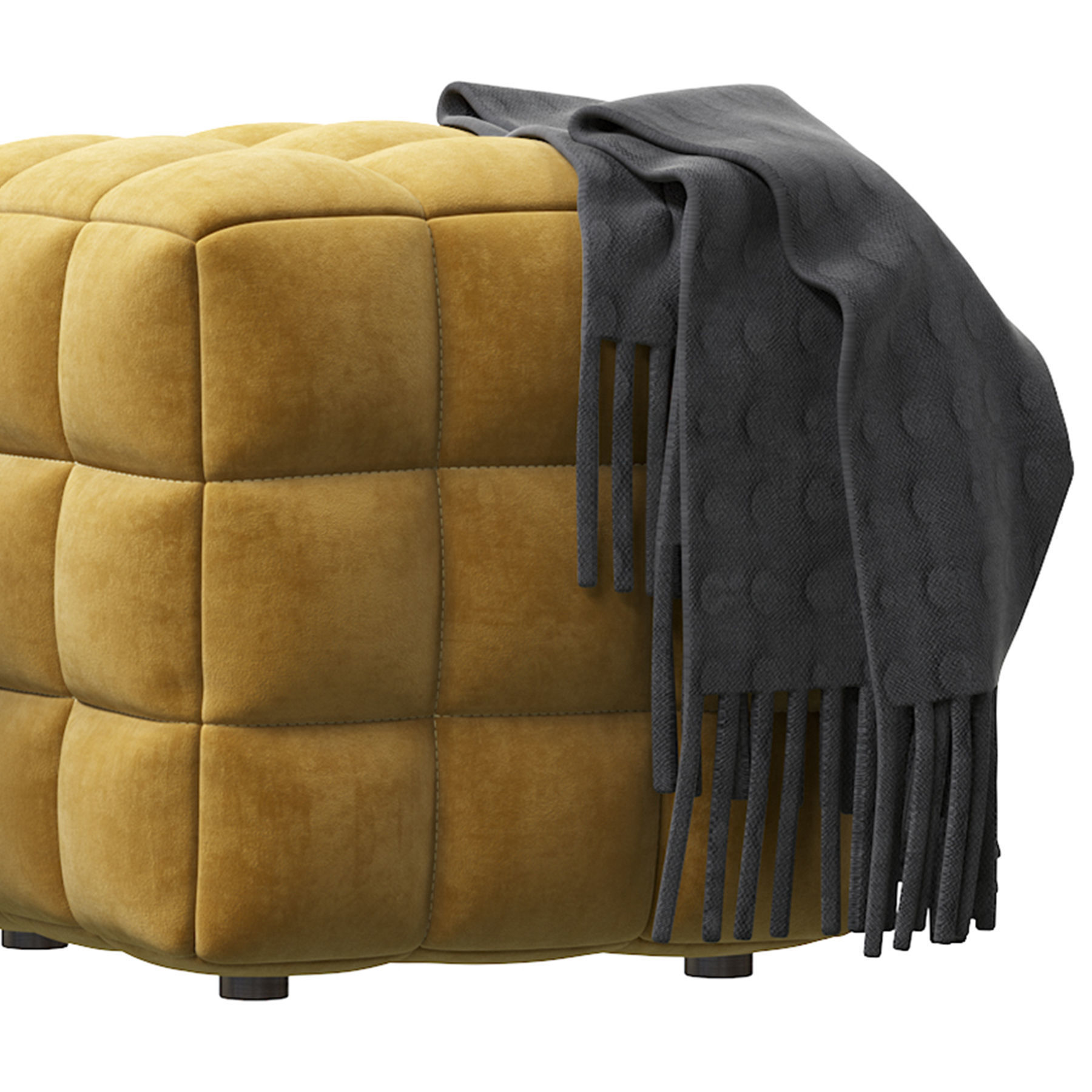 BLUE VELVET TUFTED CUBE FOOTSTOOL OTTOMAN 3D model_7