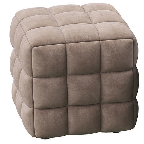 BLUE VELVET TUFTED CUBE FOOTSTOOL OTTOMAN 3D model 6