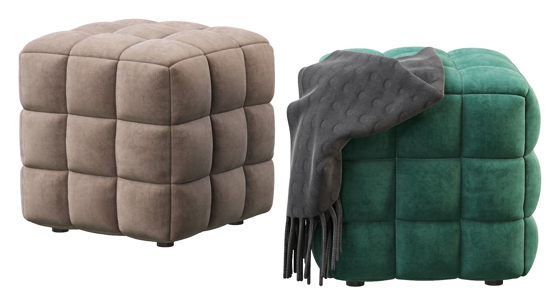 BLUE VELVET TUFTED CUBE FOOTSTOOL OTTOMAN 3D model_24