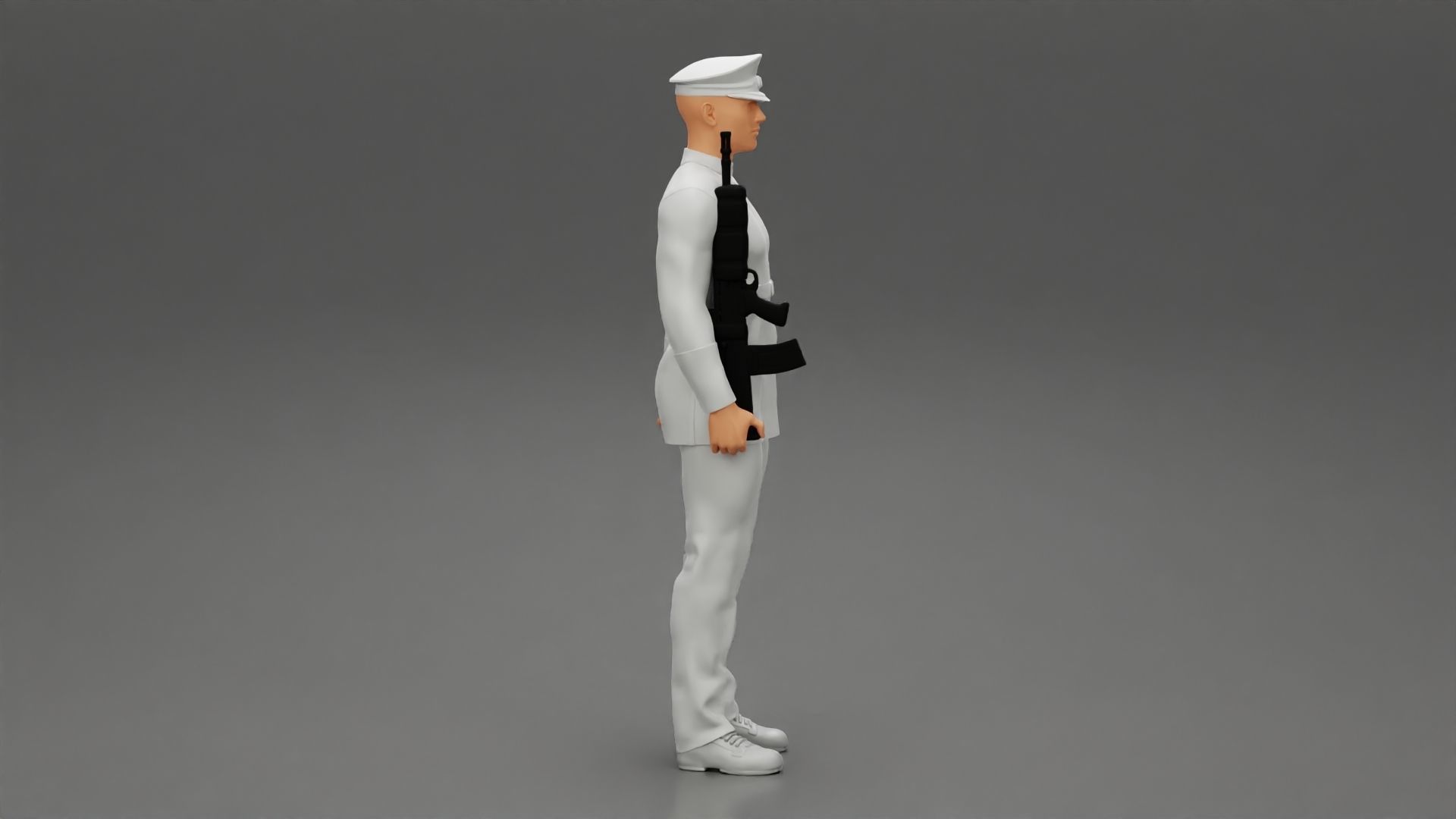 Naval reserve officer standing holding gun 3D print model_2