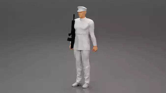 Naval reserve officer standing holding gun