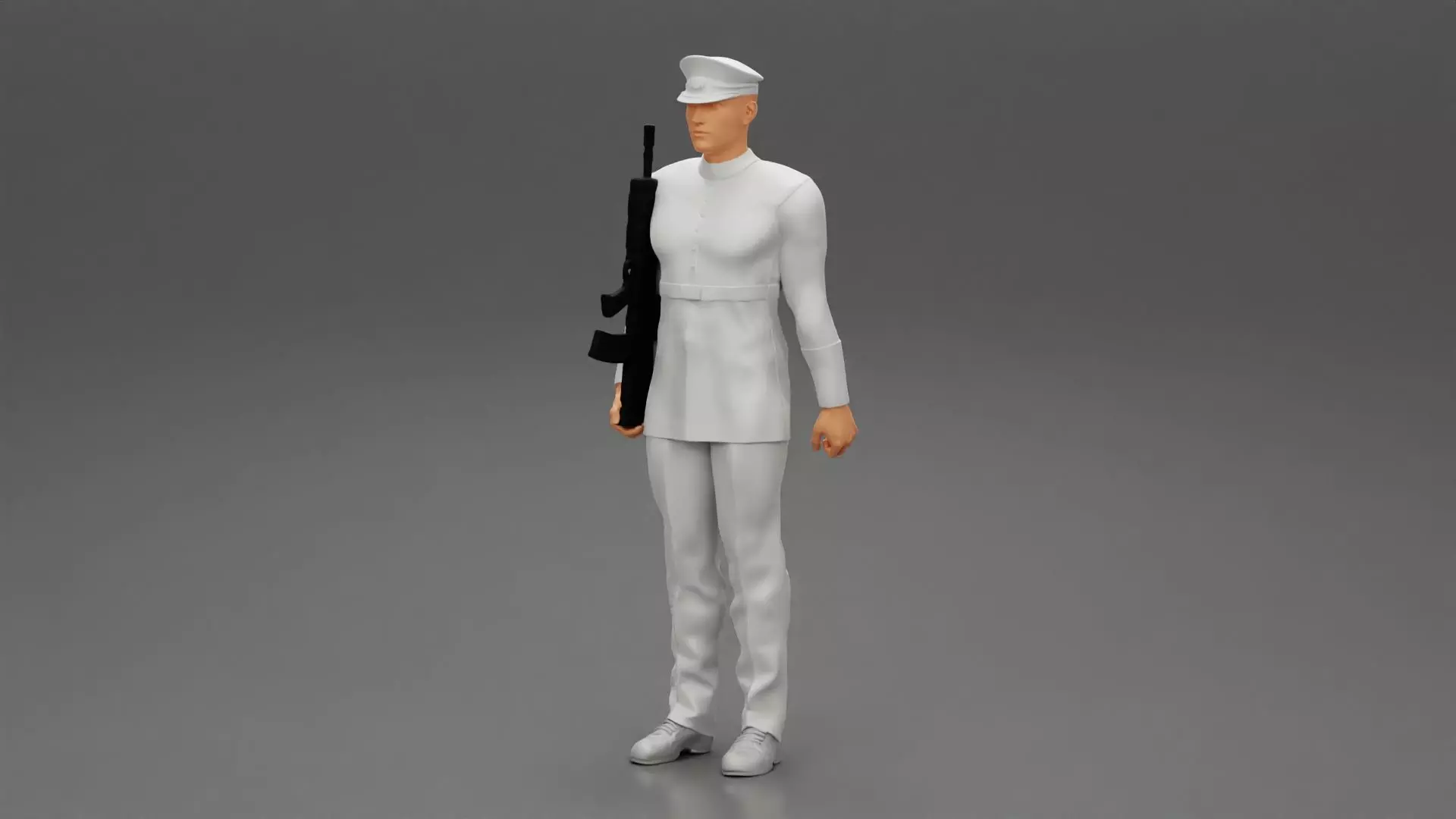 Naval reserve officer standing holding gun 3D print model_0