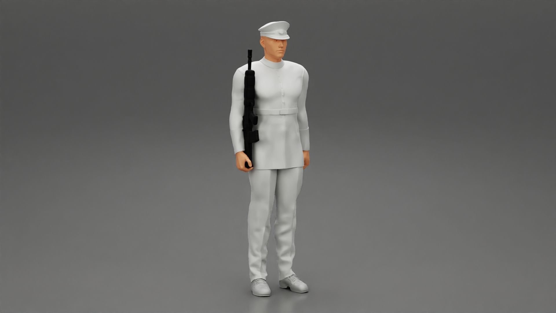 Naval reserve officer standing holding gun 3D print model_1