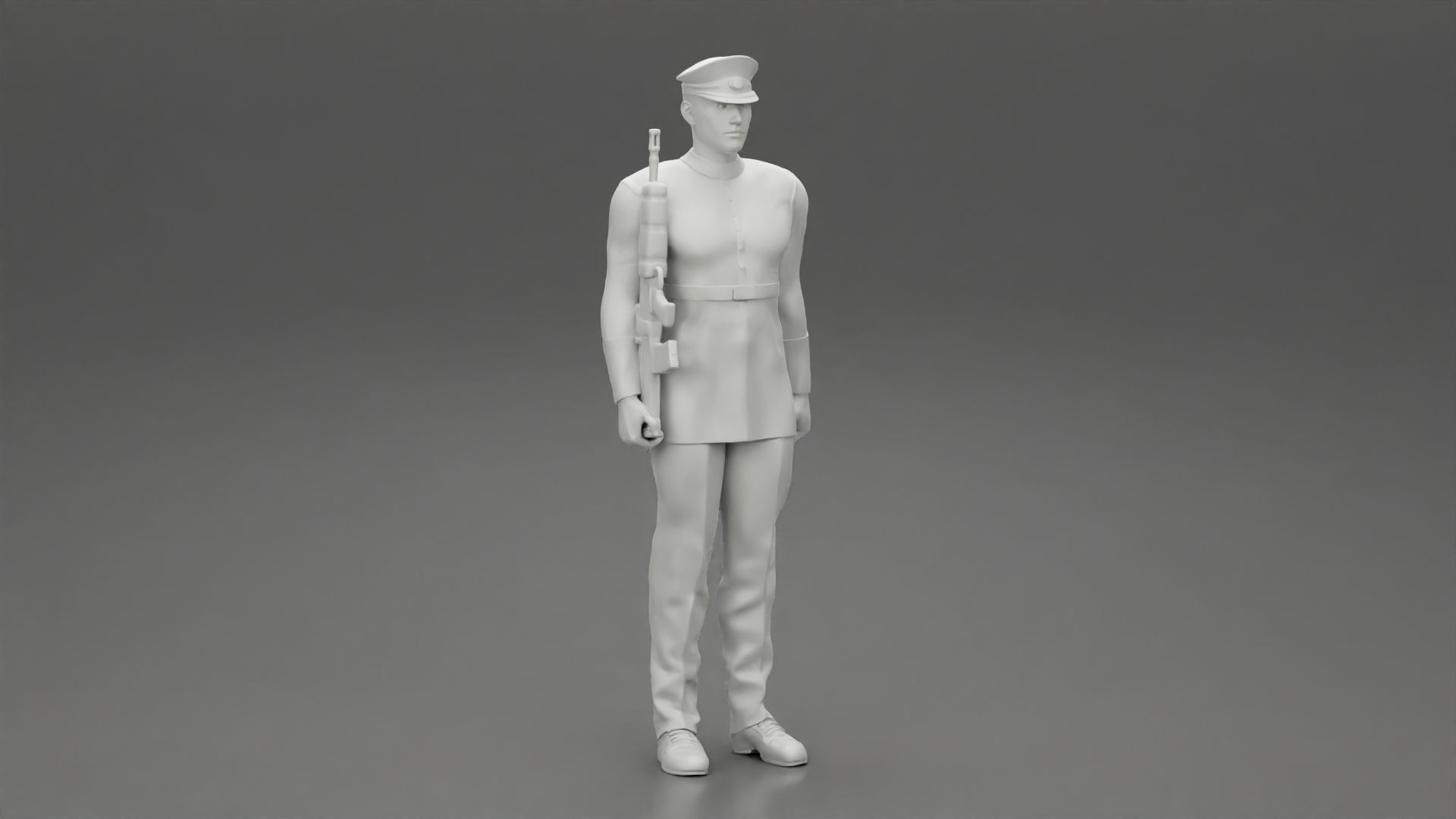 Naval reserve officer standing holding gun 3D print model_7