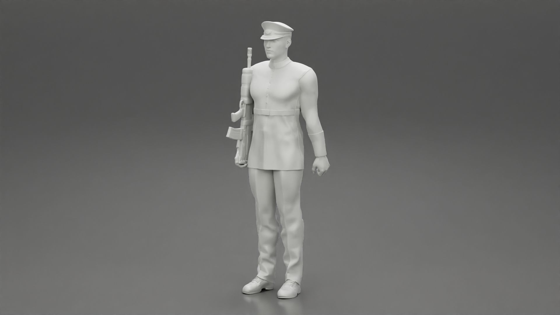 Naval reserve officer standing holding gun 3D print model_6