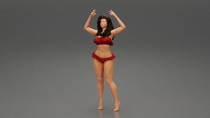 Hot beautiful woman in bikini standing with her arms raised up 3D print model
