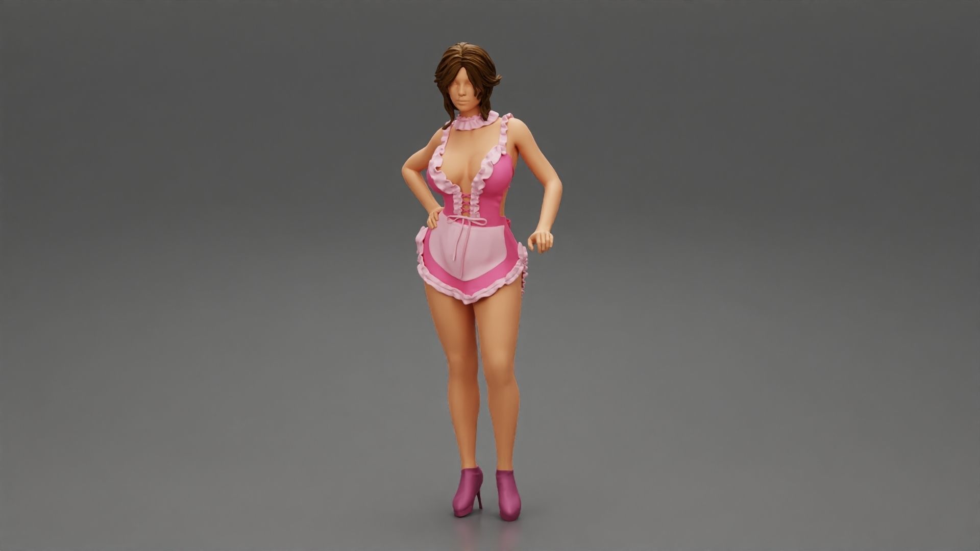 Sexy maid standing with hand on hip 3D print model_5