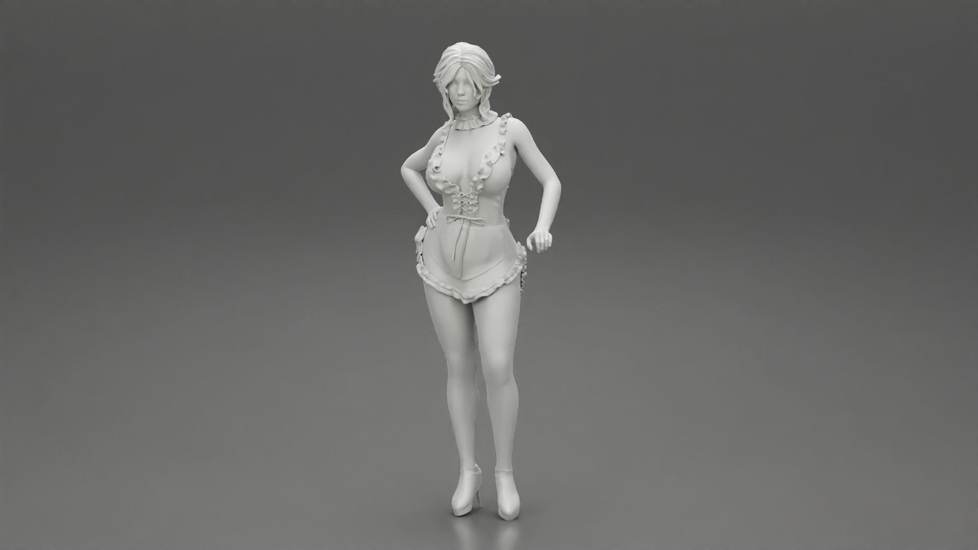 Sexy maid standing with hand on hip 3D print model_11