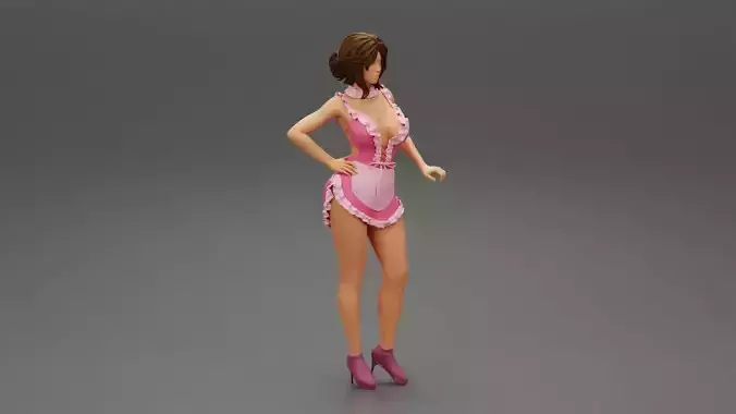 Sexy maid standing with hand on hip 3D print model