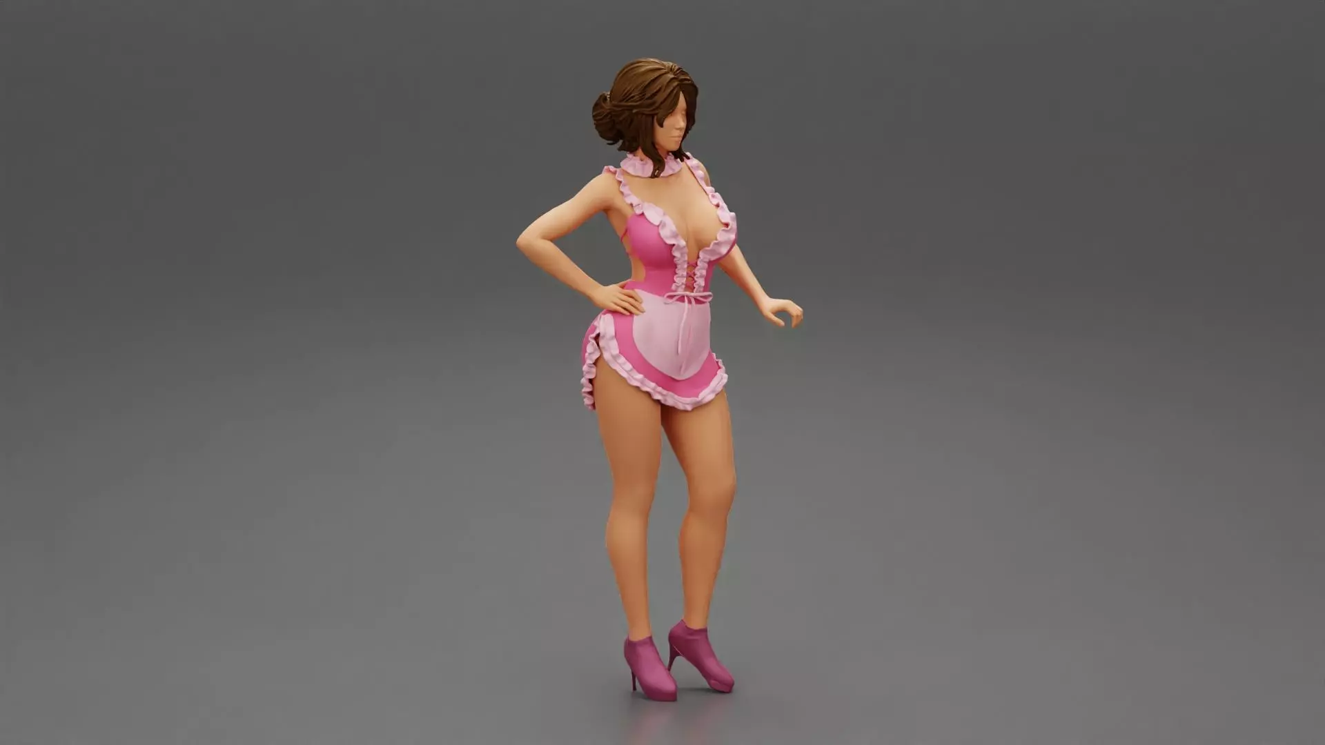 Sexy maid standing with hand on hip 3D print model_0