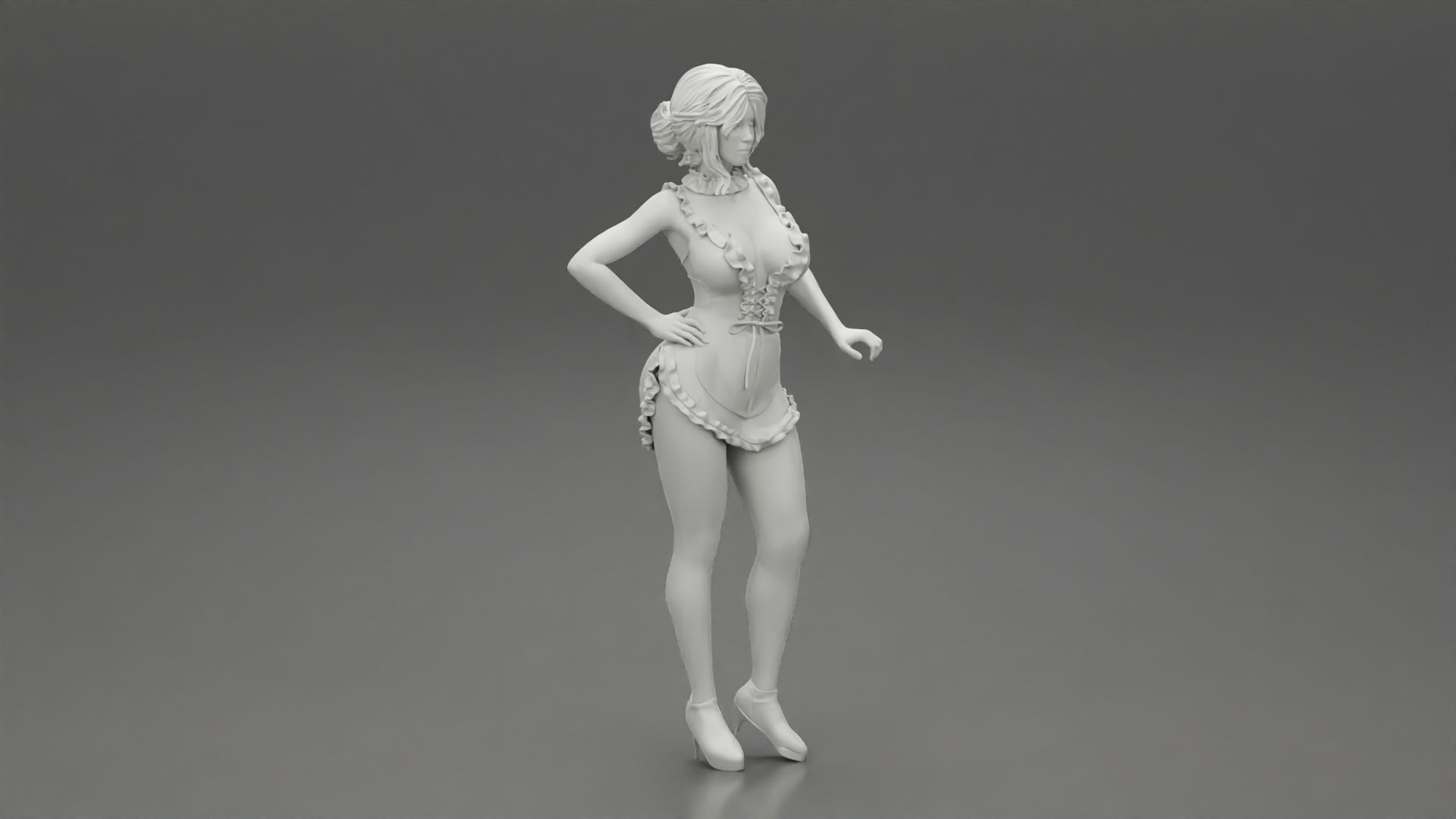 Sexy maid standing with hand on hip 3D print model_6