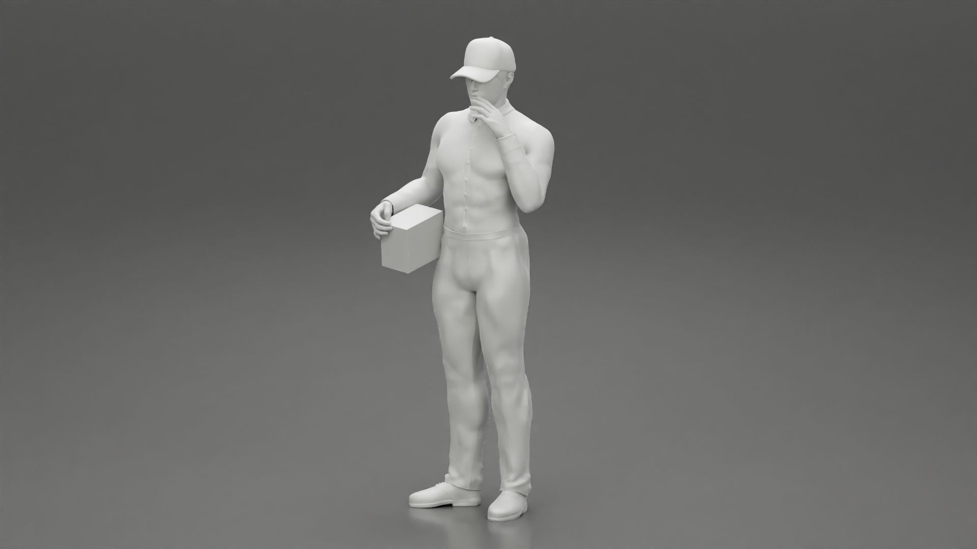 Delivery man holding a box 3D print model_6