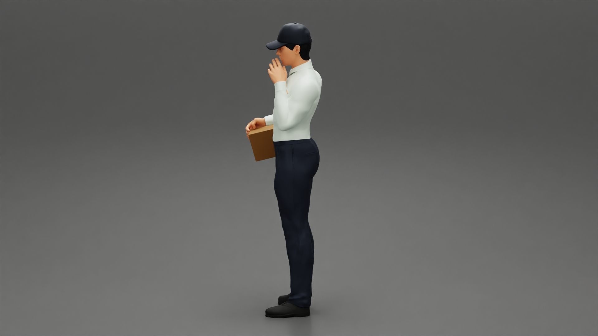 Delivery man holding a box 3D print model_5