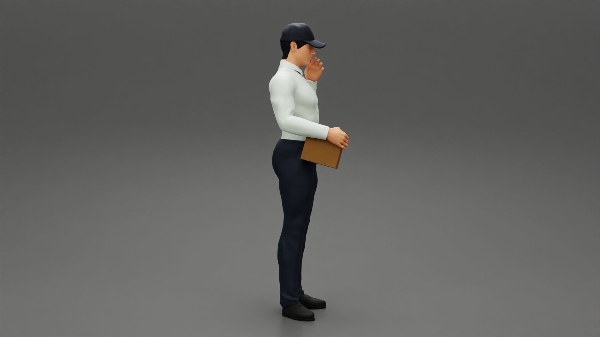 Delivery man holding a box 3D print model_2