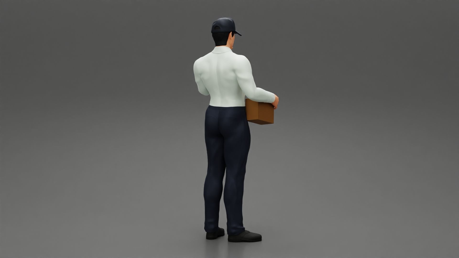 Delivery man holding a box 3D print model_3