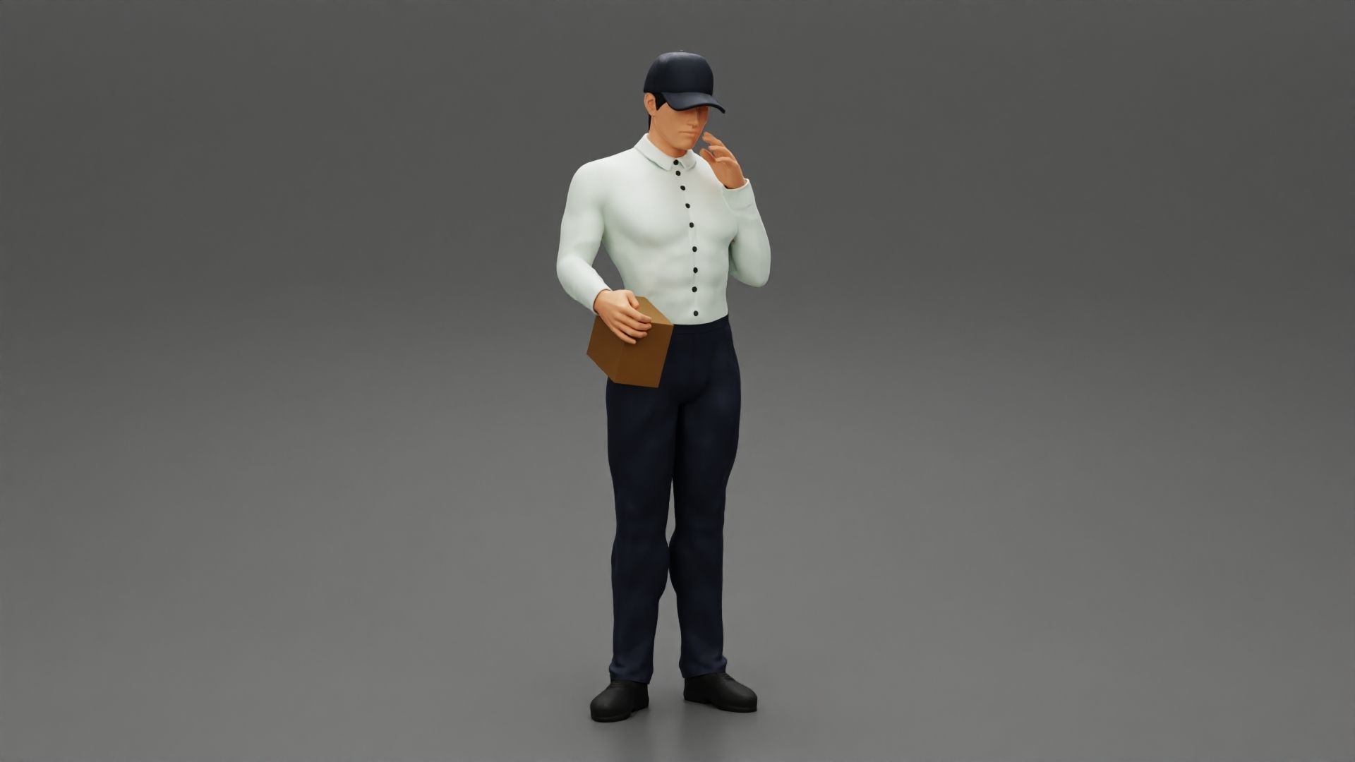 Delivery man holding a box 3D print model_1