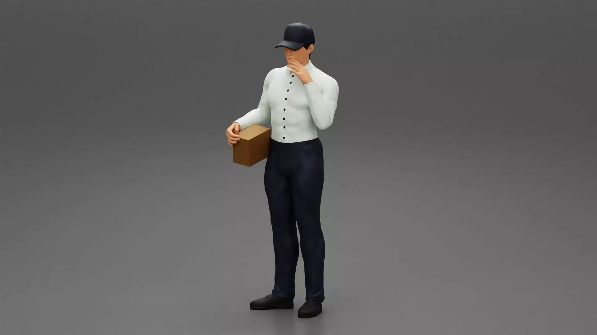 Delivery man holding a box 3D print model_0