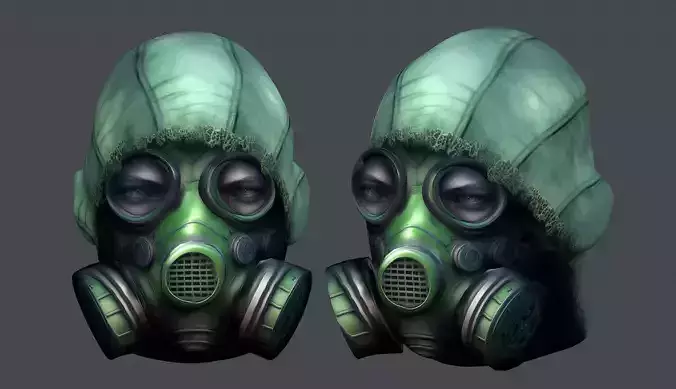 Gas mask helmet scifi Low-poly character art game space