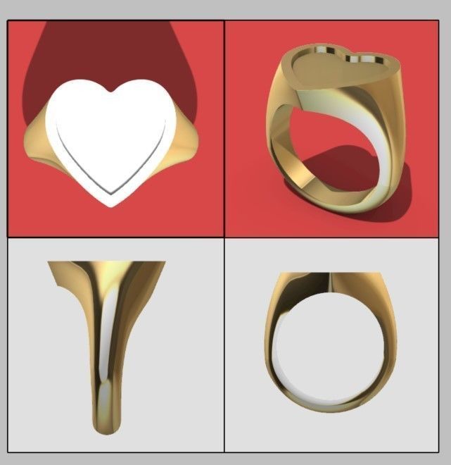 Signet Ring big heart 3D print model  3D print model_2