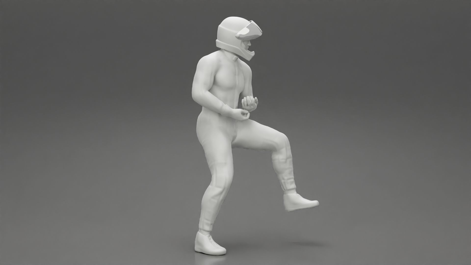 Biker man in helmet on a motorcycle stopped 3D print model_7