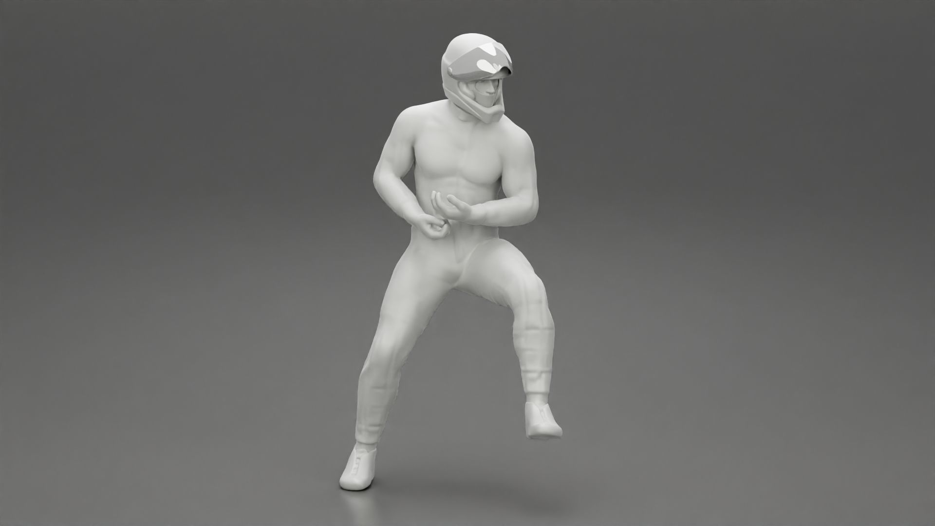 Biker man in helmet on a motorcycle stopped 3D print model_6