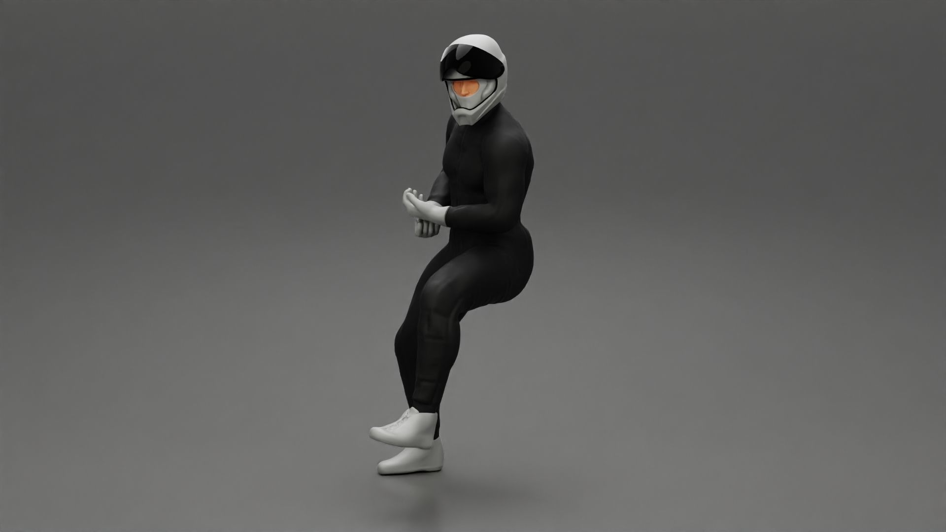 Biker man in helmet on a motorcycle stopped 3D print model_5