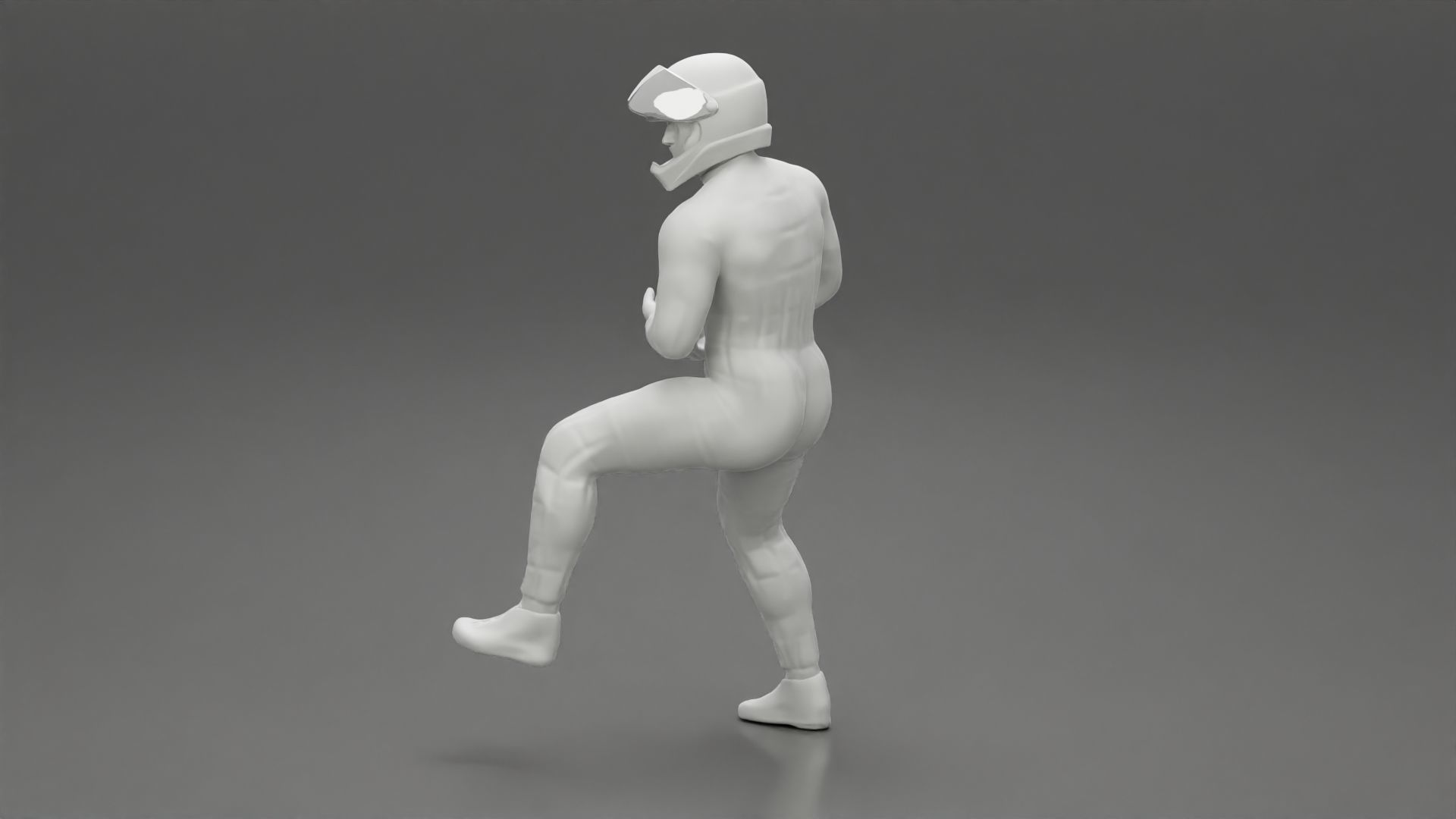 Biker man in helmet on a motorcycle stopped 3D print model_10