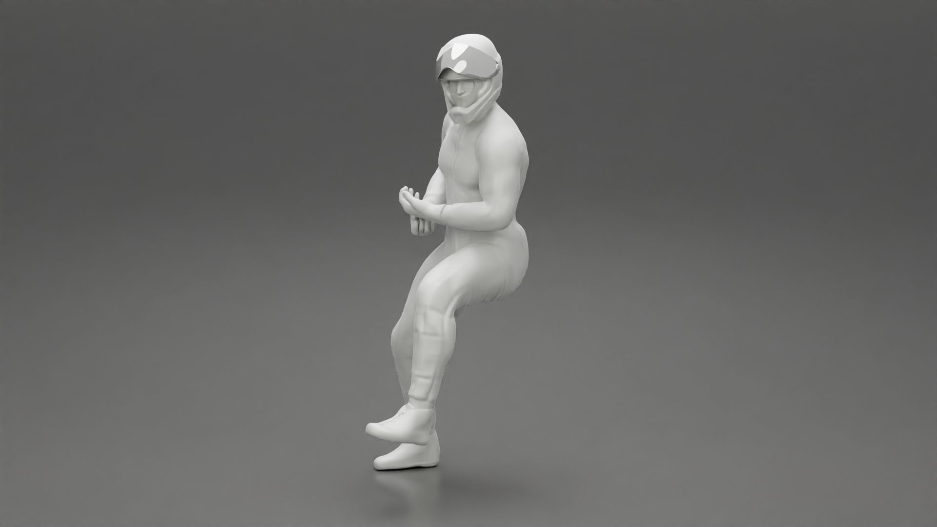 Biker man in helmet on a motorcycle stopped 3D print model_11