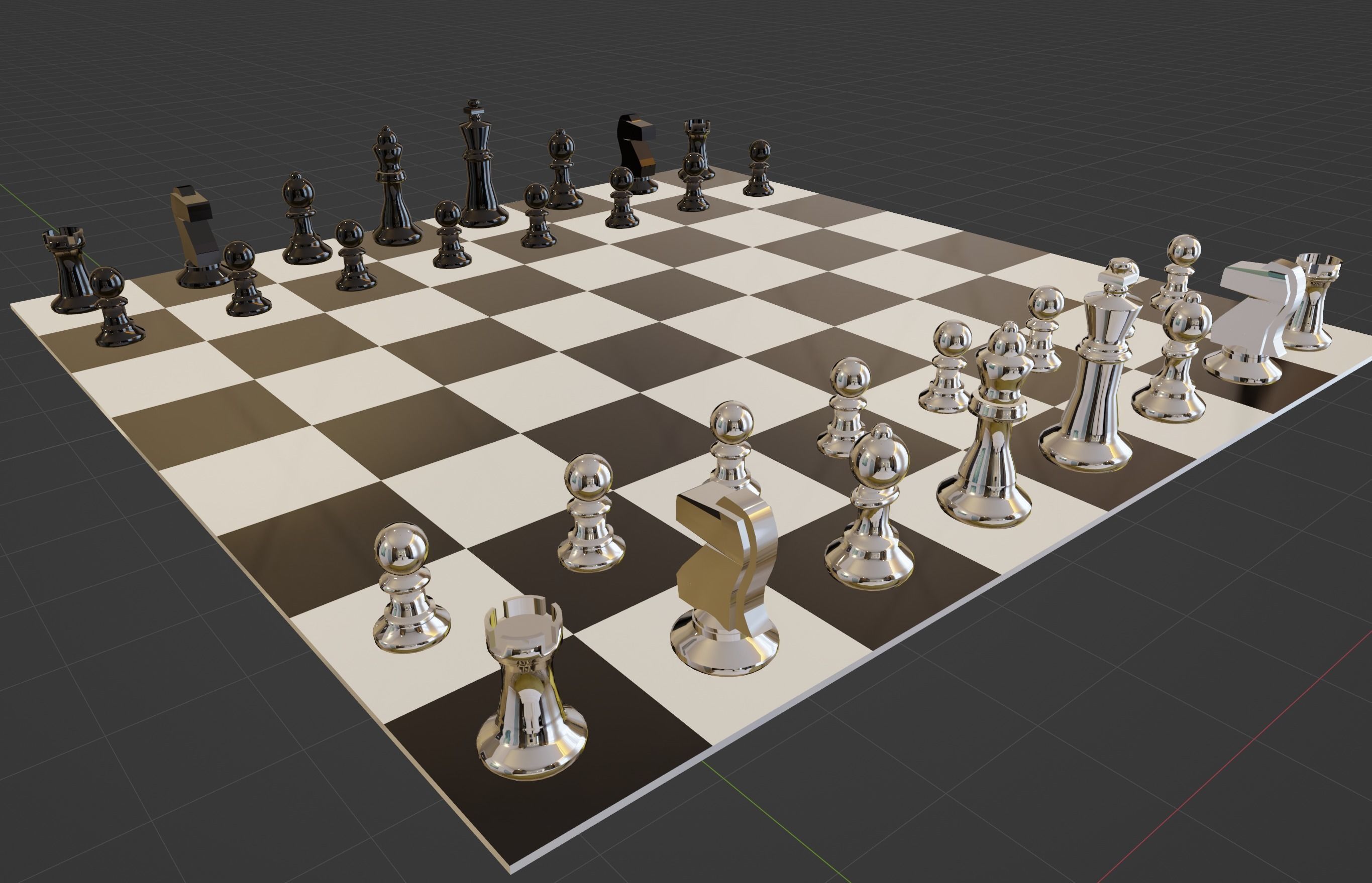 Metallic Chess Set Low-poly 3D model_1