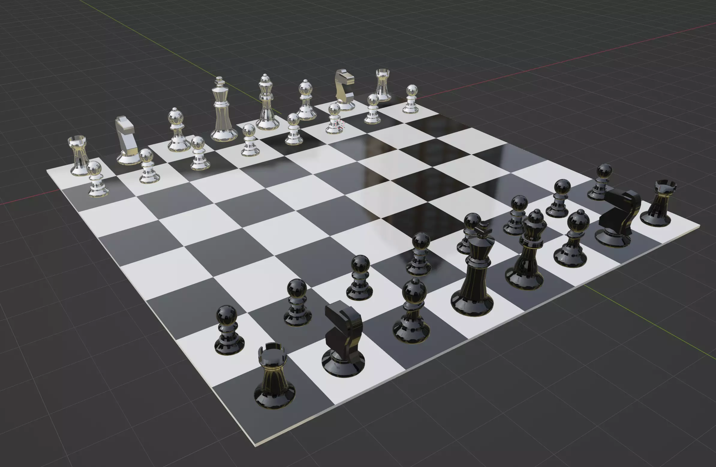 Metallic Chess Set Low-poly 3D model_0