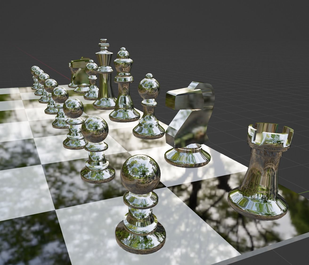 Metallic Chess Set Low-poly 3D model_5